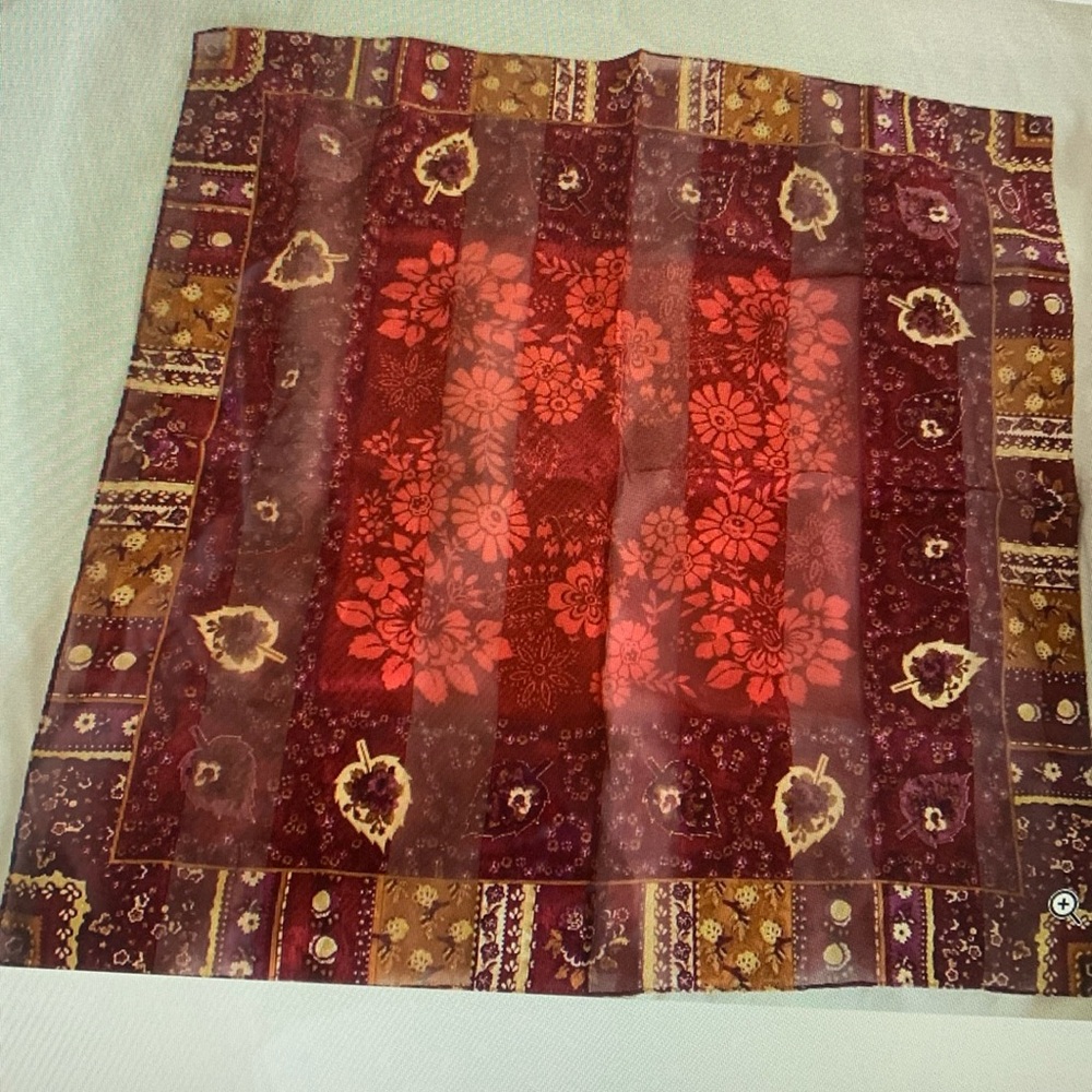 Oscar De La Renta Silk Scarf Burgundy Sheer Fall Floral